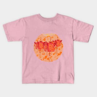 Digital Harmony: Red Lanterns & Marble Kids T-Shirt